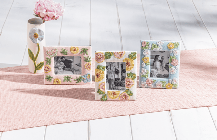 Blue Floral Beaded Frame