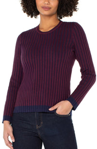 Long Sleeve Crew Neck Ribbed Sweater Cabernet Navy