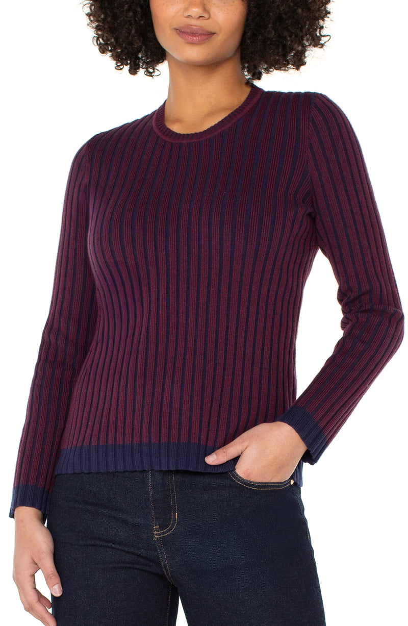 Long Sleeve Crew Neck Ribbed Sweater Cabernet Navy