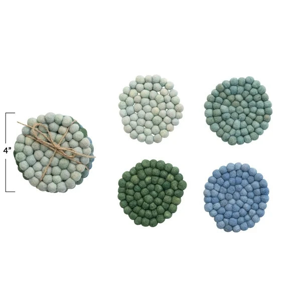 Wool Felt Ball Coaster Set