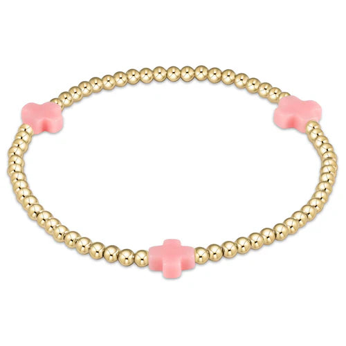 Signature Cross Gold Pattern 3mm Bead Bracelet Pink