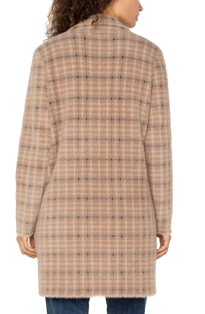 Open Front Coatigan Sweater Camel Cream Plaid