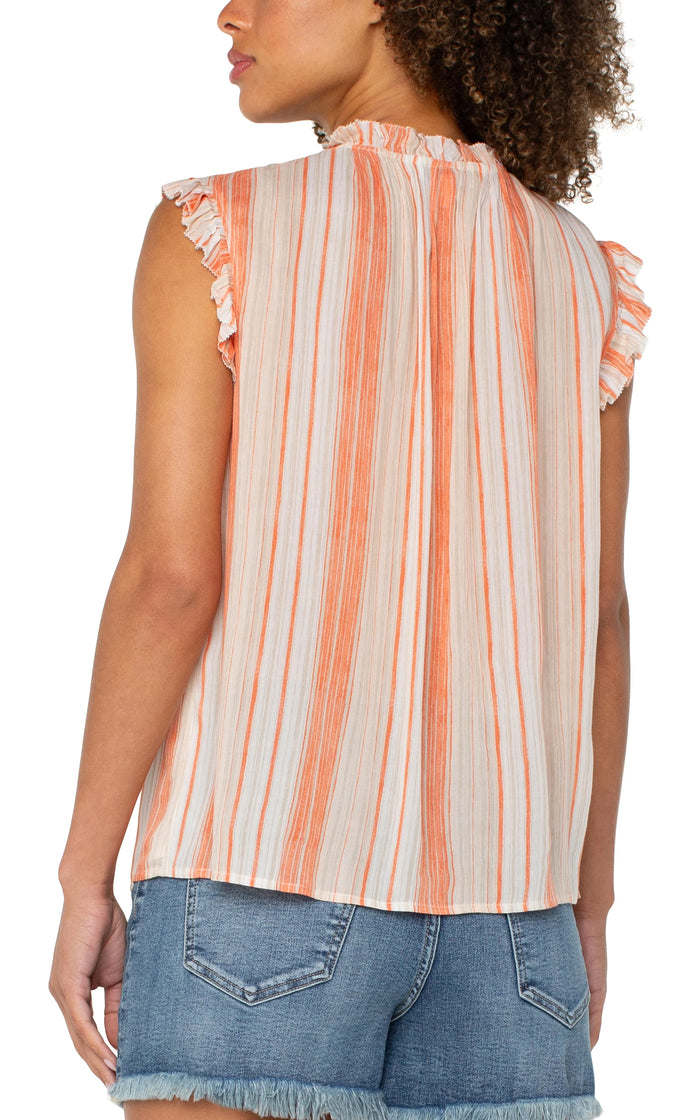 Short Sleeve Blouse Orange Tan Stripe
