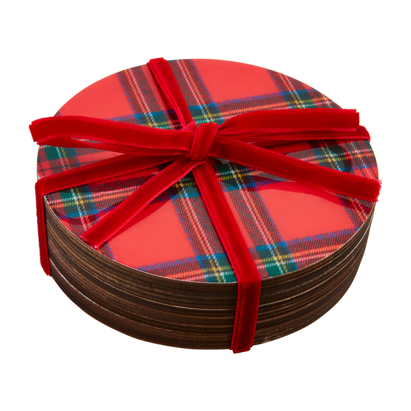 Red Tartan Lacquer Coaster Set