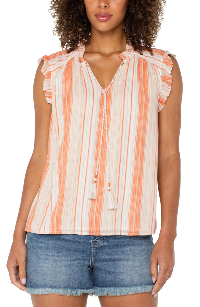 Short Sleeve Blouse Orange Tan Stripe