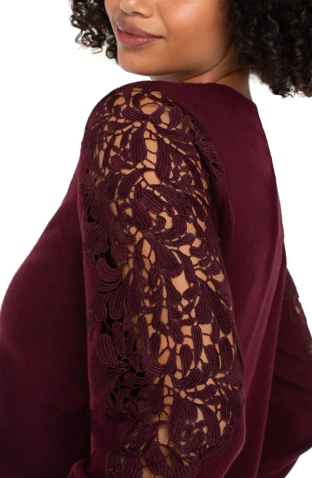 Long Sleeve Lace Inset Sweater