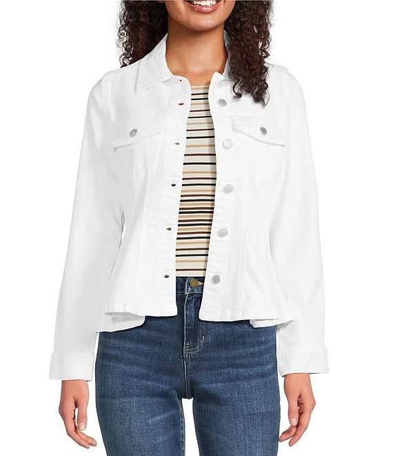 Fit & Flare Peplum Trucker Jacket White