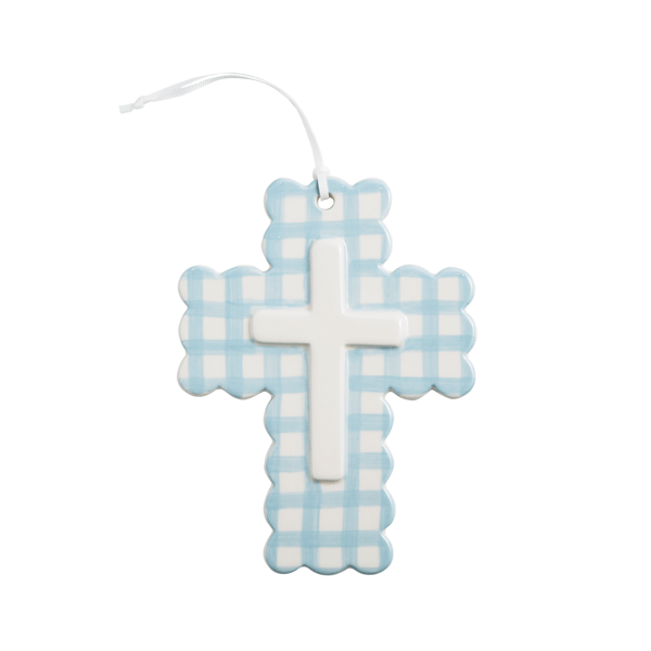 Blue Ceramic Gingham Cross