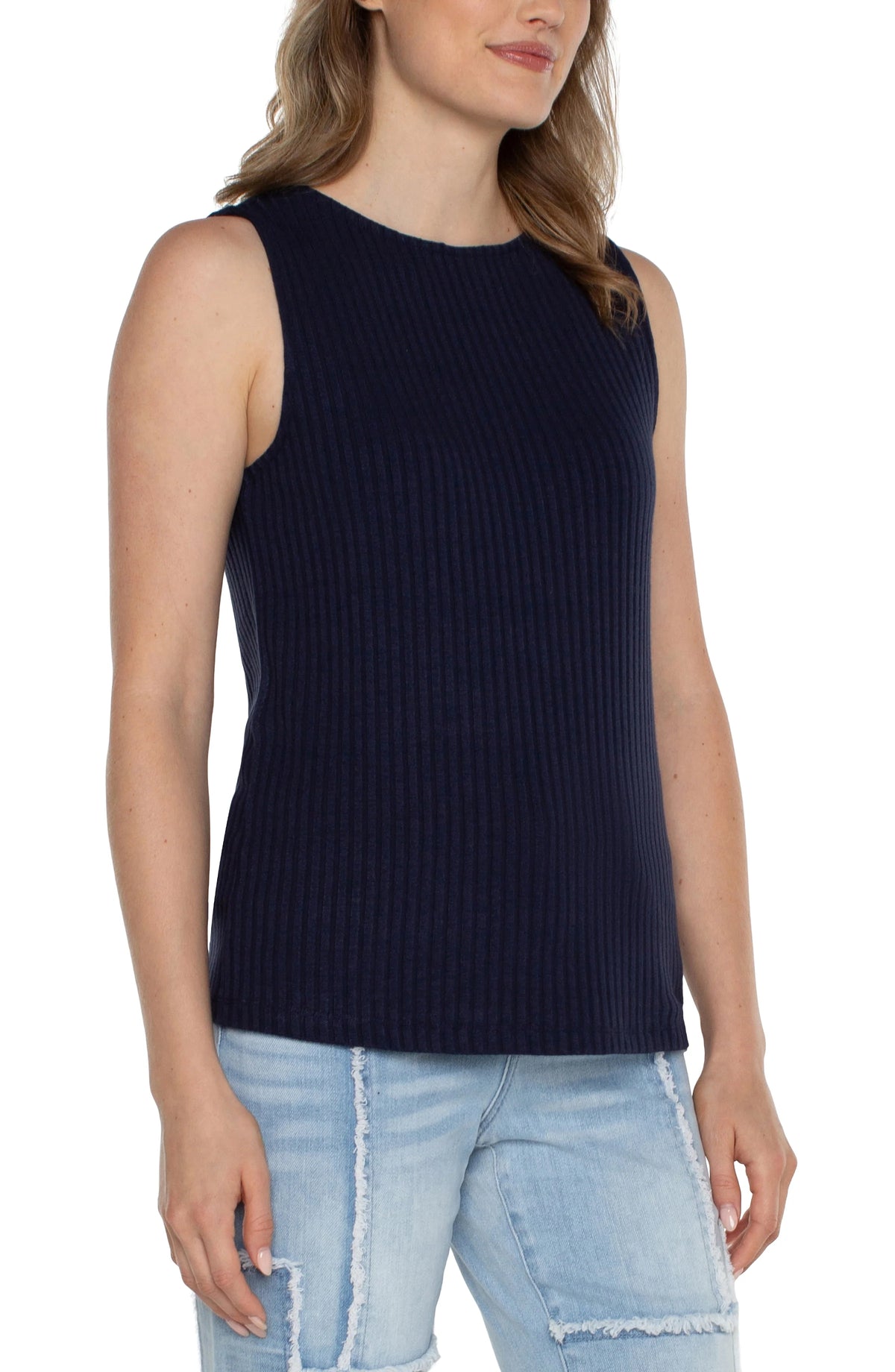 Sleeveless Boat Neck Rib Top