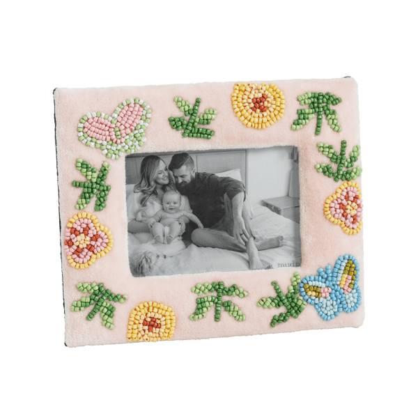 Pink Floral Beaded Frame