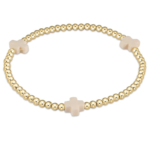 Signature Cross Gold 3mm Bracelet-Off White